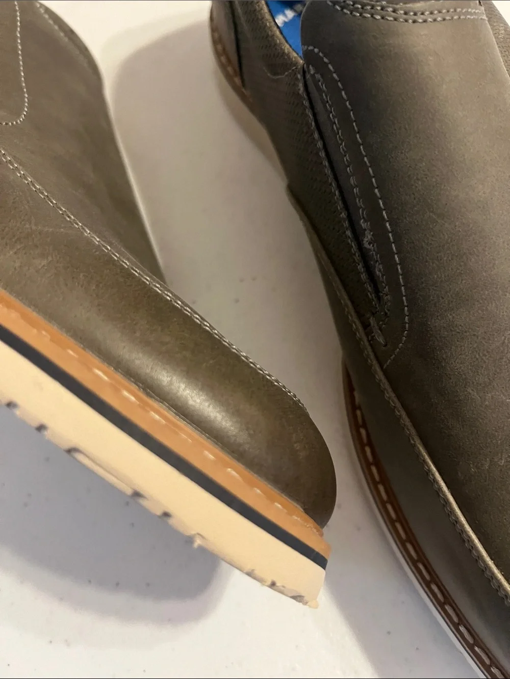 Nunn Bush Gray Slip-On Loafers with Brown Trim